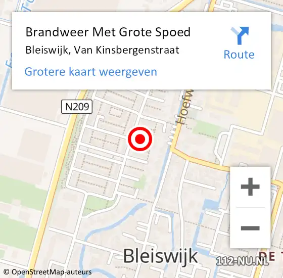 Locatie op kaart van de 112 melding: Brandweer Met Grote Spoed Naar Bleiswijk, Van Kinsbergenstraat op 4 december 2019 17:47