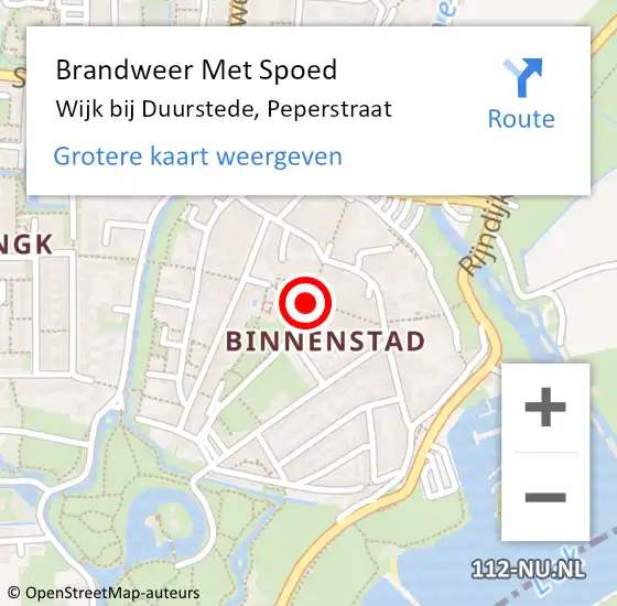 Locatie op kaart van de 112 melding: Brandweer Met Spoed Naar Wijk bij Duurstede, Peperstraat op 4 december 2019 18:12