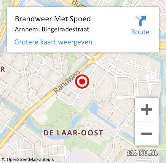 Locatie op kaart van de 112 melding: Brandweer Met Spoed Naar Arnhem, Bingelradestraat op 4 december 2019 18:38