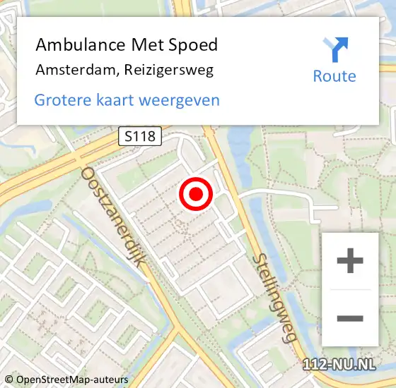 Locatie op kaart van de 112 melding: Ambulance Met Spoed Naar Amsterdam, Reizigersweg op 4 december 2019 19:09