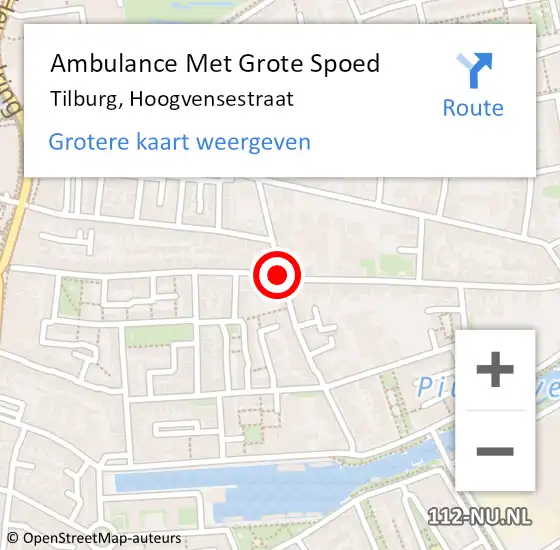 Locatie op kaart van de 112 melding: Ambulance Met Grote Spoed Naar Tilburg, Hoogvensestraat op 4 december 2019 19:32