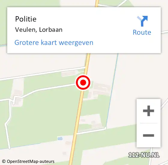Locatie op kaart van de 112 melding: Politie Veulen, Lorbaan op 4 december 2019 19:36