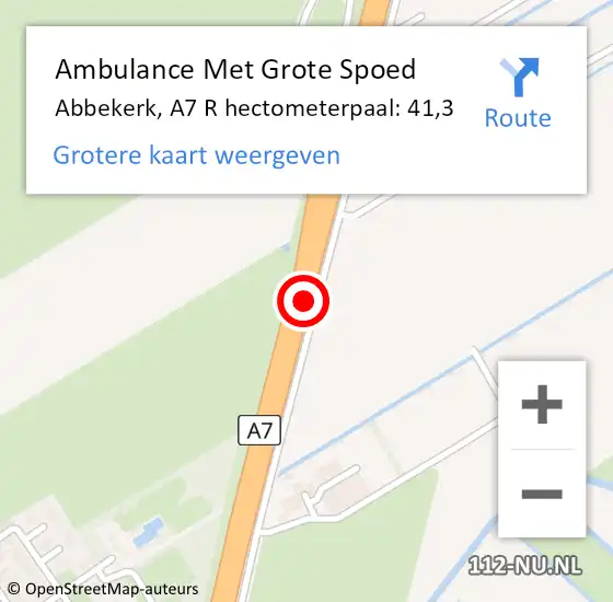 Locatie op kaart van de 112 melding: Ambulance Met Grote Spoed Naar Abbekerk, A7 R hectometerpaal: 41,3 op 21 april 2014 23:32