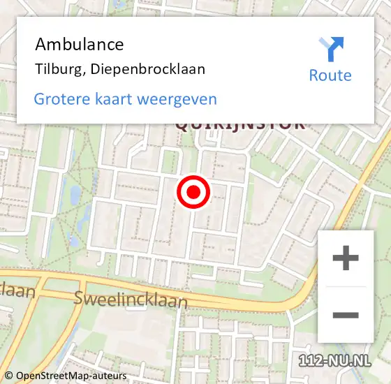 Locatie op kaart van de 112 melding: Ambulance Tilburg, Diepenbrocklaan op 5 december 2019 12:15