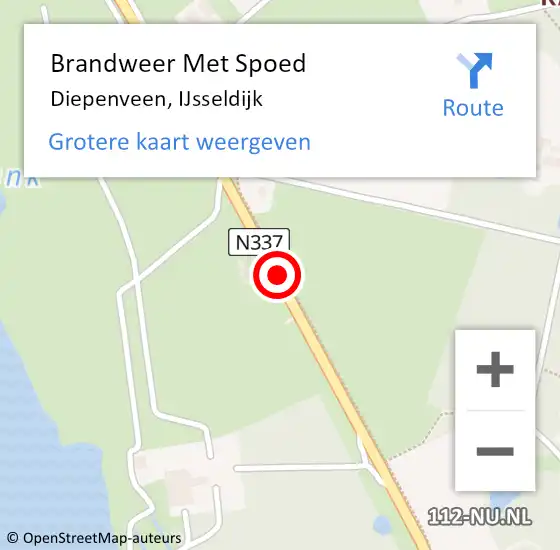 Locatie op kaart van de 112 melding: Brandweer Met Spoed Naar Diepenveen, IJsseldijk op 5 december 2019 12:47