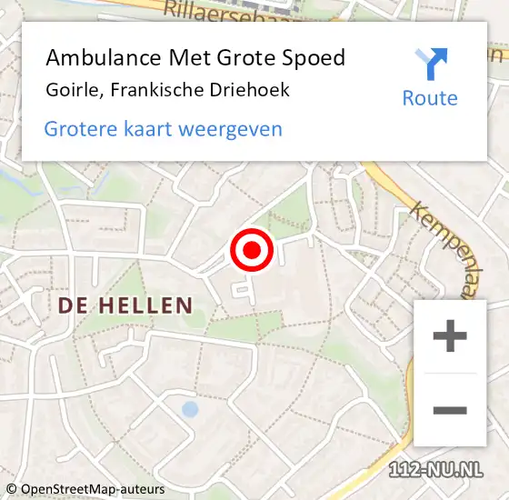 Locatie op kaart van de 112 melding: Ambulance Met Grote Spoed Naar Goirle, Frankische Driehoek op 5 december 2019 12:51