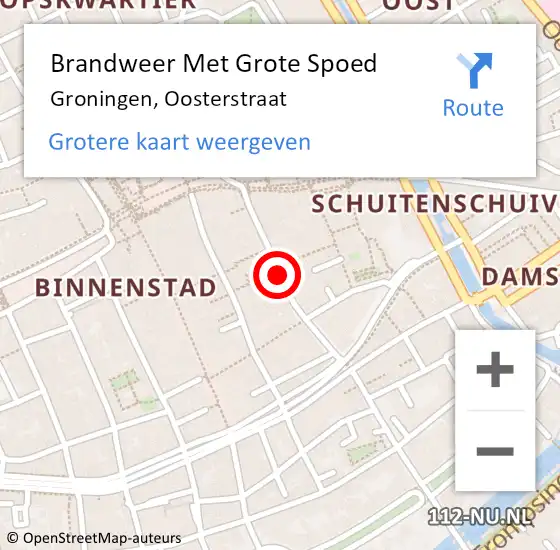 Locatie op kaart van de 112 melding: Brandweer Met Grote Spoed Naar Groningen, Oosterstraat op 5 december 2019 13:08
