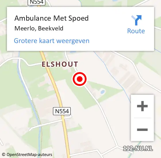 Locatie op kaart van de 112 melding: Ambulance Met Spoed Naar Meerlo, Beekveld op 5 december 2019 13:34