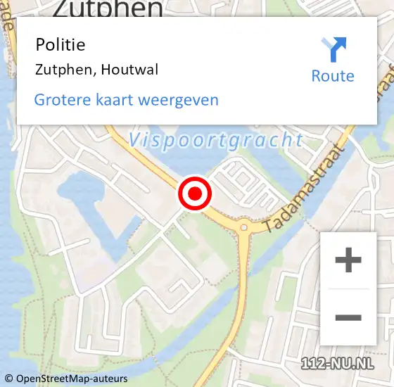 Locatie op kaart van de 112 melding: Politie Zutphen, Houtwal op 5 december 2019 14:32