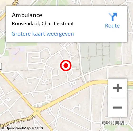 Locatie op kaart van de 112 melding: Ambulance Roosendaal, Charitasstraat op 5 december 2019 15:02