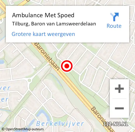 Locatie op kaart van de 112 melding: Ambulance Met Spoed Naar Tilburg, Baron van Lamsweerdelaan op 5 december 2019 15:29