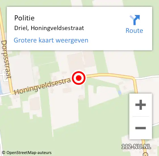 Locatie op kaart van de 112 melding: Politie Driel, Honingveldsestraat op 5 december 2019 16:53