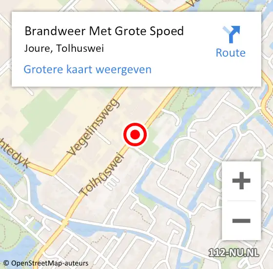 Locatie op kaart van de 112 melding: Brandweer Met Grote Spoed Naar Joure, Tolhuswei op 5 december 2019 18:54