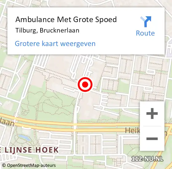 Locatie op kaart van de 112 melding: Ambulance Met Grote Spoed Naar Tilburg, Brucknerlaan op 5 december 2019 19:16