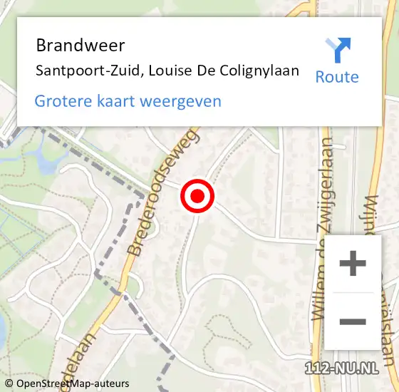 Locatie op kaart van de 112 melding: Brandweer Santpoort-Zuid, Louise De Colignylaan op 5 december 2019 22:00