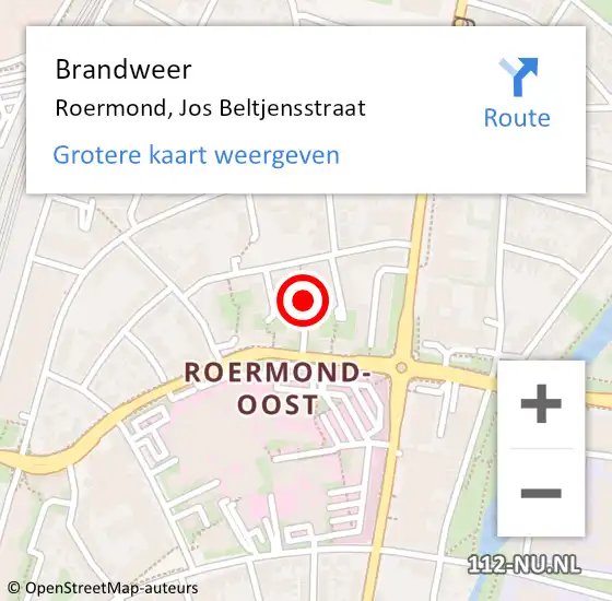 Locatie op kaart van de 112 melding: Brandweer Roermond, Jos Beltjensstraat op 5 december 2019 22:28