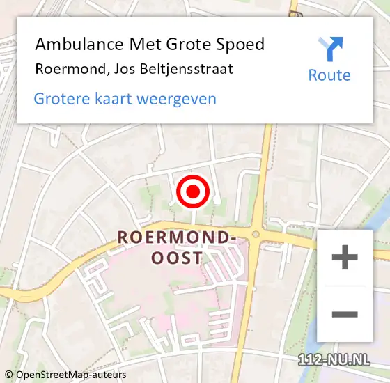Locatie op kaart van de 112 melding: Ambulance Met Grote Spoed Naar Roermond, Jos Beltjensstraat op 5 december 2019 22:31