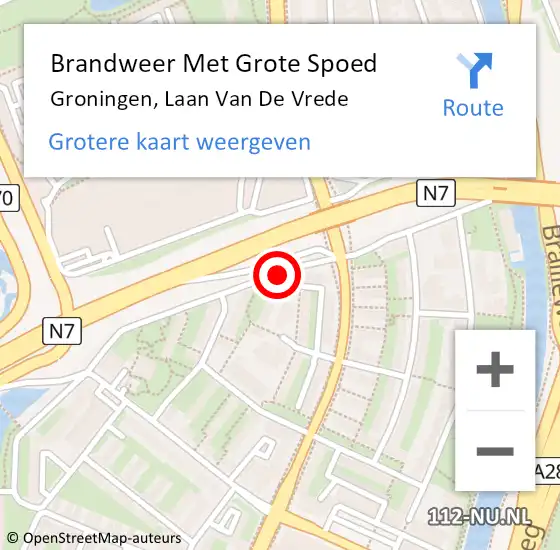 Locatie op kaart van de 112 melding: Brandweer Met Grote Spoed Naar Groningen, Laan Van De Vrede op 5 december 2019 23:24