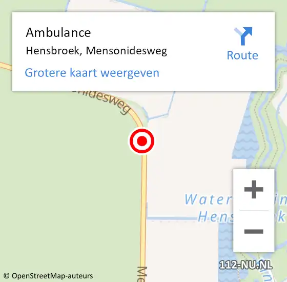 Locatie op kaart van de 112 melding: Ambulance Hensbroek, Mensonidesweg op 6 december 2019 00:04