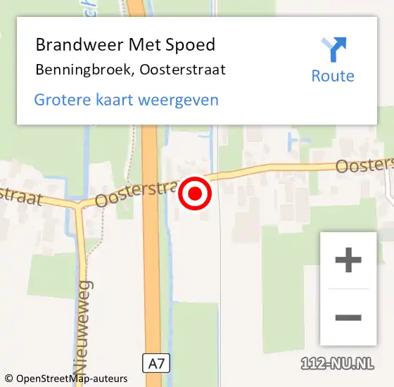 Locatie op kaart van de 112 melding: Brandweer Met Spoed Naar Benningbroek, Oosterstraat op 22 april 2014 03:09