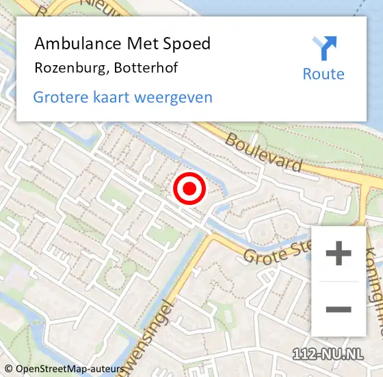 Locatie op kaart van de 112 melding: Ambulance Met Spoed Naar Rozenburg, Botterhof op 6 december 2019 02:51