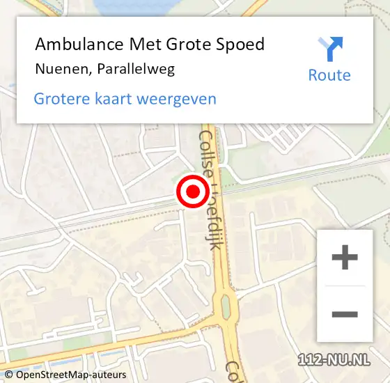 Locatie op kaart van de 112 melding: Ambulance Met Grote Spoed Naar Nuenen, Parallelweg op 6 december 2019 06:47