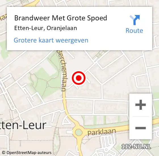 Locatie op kaart van de 112 melding: Brandweer Met Grote Spoed Naar Etten-Leur, Oranjelaan op 6 december 2019 08:20