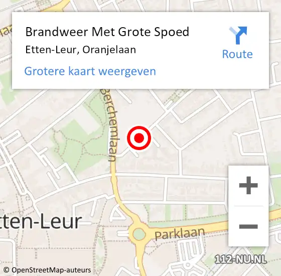 Locatie op kaart van de 112 melding: Brandweer Met Grote Spoed Naar Etten-Leur, Oranjelaan op 6 december 2019 08:26