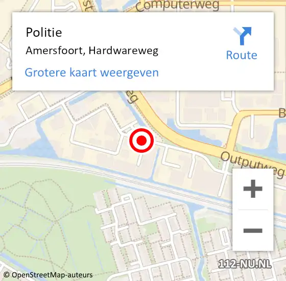 Locatie op kaart van de 112 melding: Politie Amersfoort, Hardwareweg op 6 december 2019 09:16