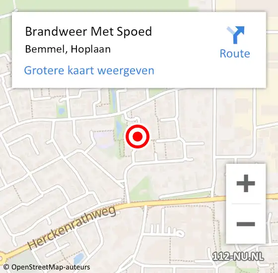 Locatie op kaart van de 112 melding: Brandweer Met Spoed Naar Bemmel, Hoplaan op 6 december 2019 10:23