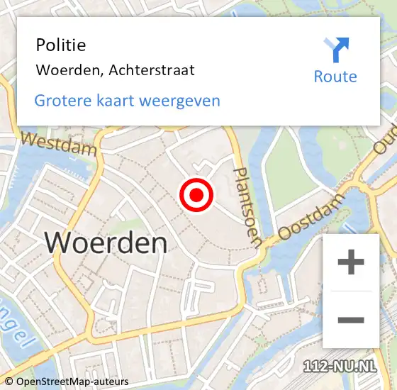 Locatie op kaart van de 112 melding: Politie Woerden, Achterstraat op 6 december 2019 10:55