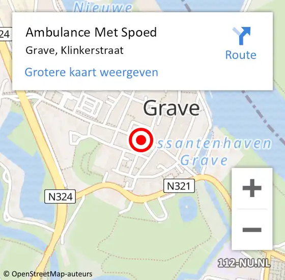 Locatie op kaart van de 112 melding: Ambulance Met Spoed Naar Grave, Klinkerstraat op 6 december 2019 11:05