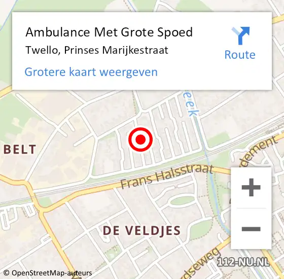 Locatie op kaart van de 112 melding: Ambulance Met Grote Spoed Naar Twello, Prinses Marijkestraat op 22 april 2014 06:21