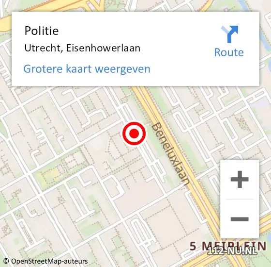 Locatie op kaart van de 112 melding: Politie Utrecht, Eisenhowerlaan op 6 december 2019 12:11