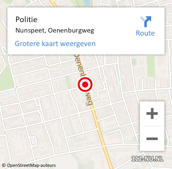 Locatie op kaart van de 112 melding: Politie Nunspeet, Oenenburgweg op 6 december 2019 12:30
