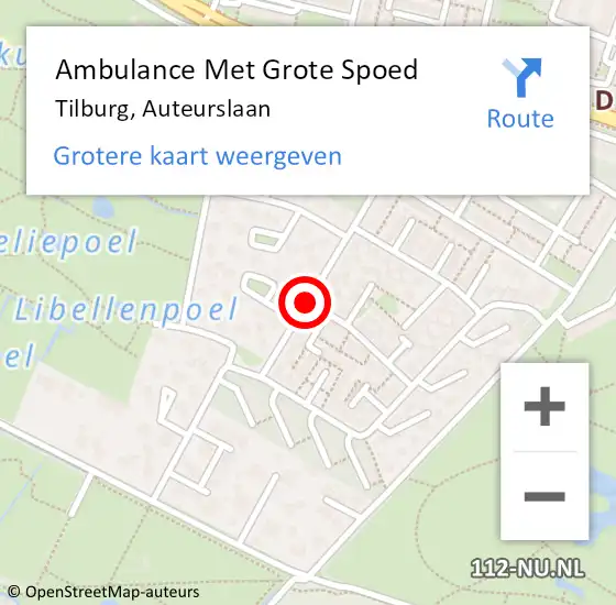 Locatie op kaart van de 112 melding: Ambulance Met Grote Spoed Naar Tilburg, Auteurslaan op 6 december 2019 12:41