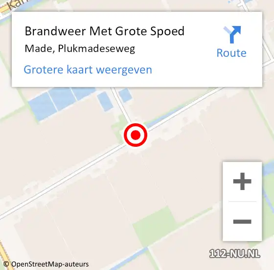 Locatie op kaart van de 112 melding: Brandweer Met Grote Spoed Naar Made, Plukmadeseweg op 6 december 2019 13:16