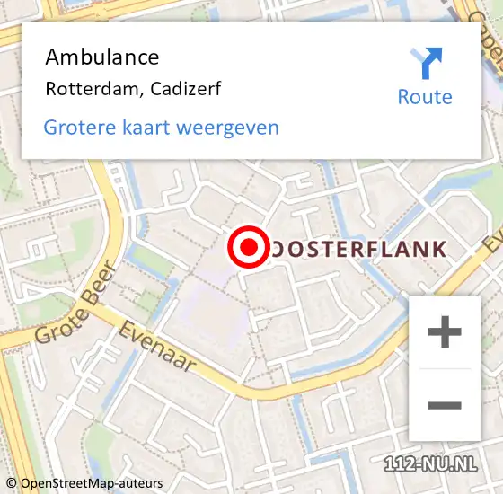 Locatie op kaart van de 112 melding: Ambulance Rotterdam, Cadizerf op 6 december 2019 13:40
