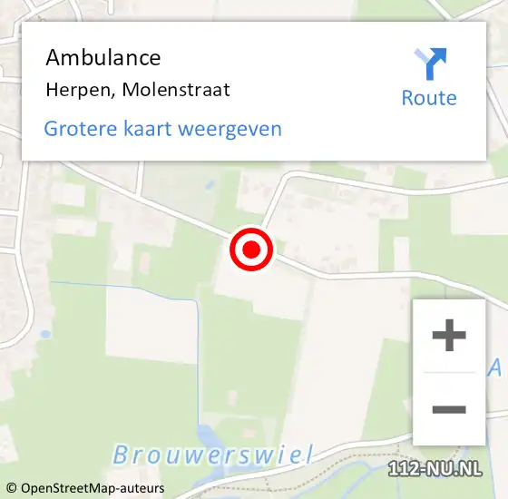 Locatie op kaart van de 112 melding: Ambulance Herpen, Molenstraat op 6 december 2019 15:20