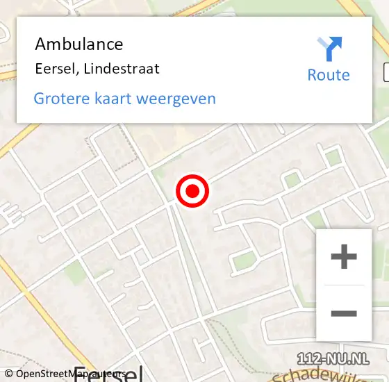 Locatie op kaart van de 112 melding: Ambulance Eersel, Lindestraat op 6 december 2019 17:22