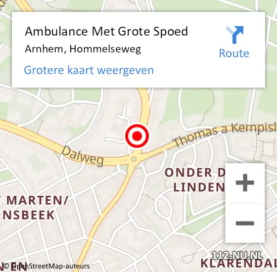 Locatie op kaart van de 112 melding: Ambulance Met Grote Spoed Naar Arnhem, Hommelseweg op 6 december 2019 17:47