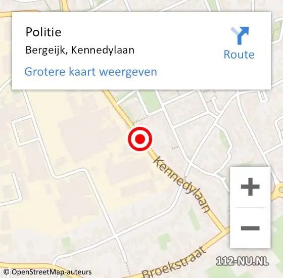 Locatie op kaart van de 112 melding: Politie Bergeijk, Kennedylaan op 6 december 2019 19:13