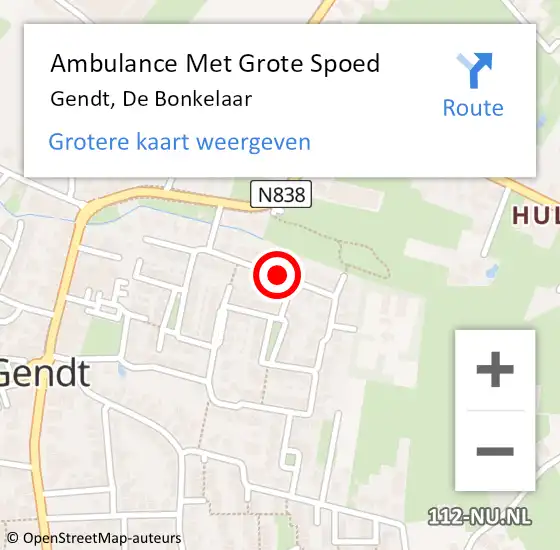 Locatie op kaart van de 112 melding: Ambulance Met Grote Spoed Naar Gendt, De Bonkelaar op 6 december 2019 22:35