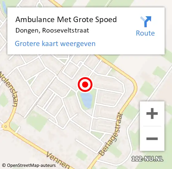 Locatie op kaart van de 112 melding: Ambulance Met Grote Spoed Naar Dongen, Rooseveltstraat op 6 december 2019 22:56