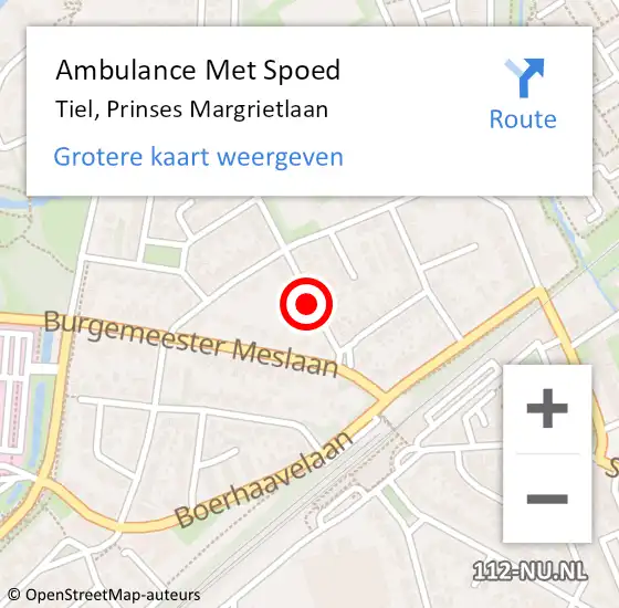 Locatie op kaart van de 112 melding: Ambulance Met Spoed Naar Tiel, Prinses Margrietlaan op 6 december 2019 23:08