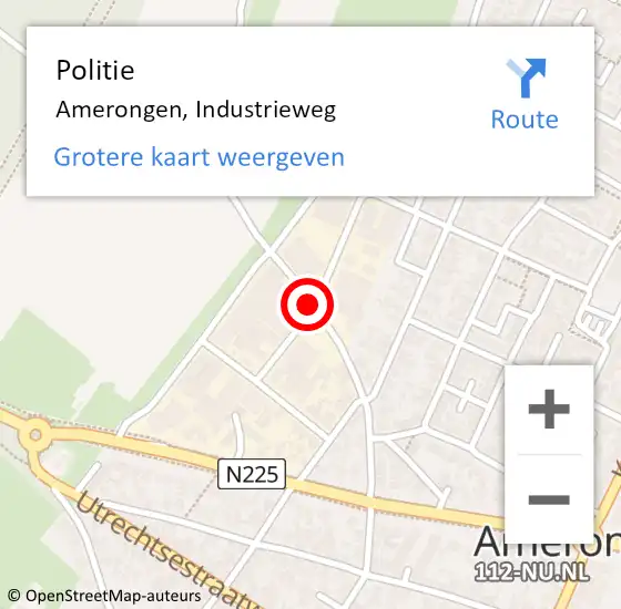 Locatie op kaart van de 112 melding: Politie Amerongen, Industrieweg op 6 december 2019 23:51