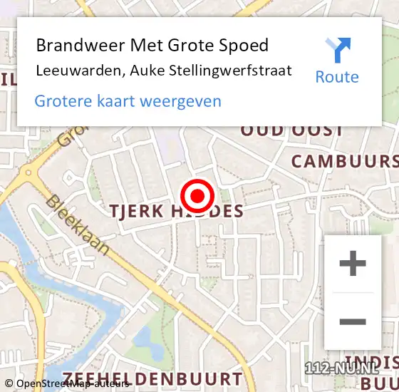 Locatie op kaart van de 112 melding: Brandweer Met Grote Spoed Naar Leeuwarden, Auke Stellingwerfstraat op 7 december 2019 00:33