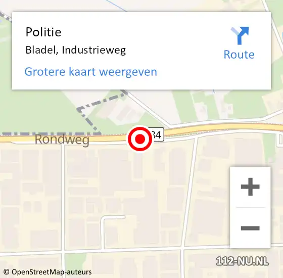 Locatie op kaart van de 112 melding: Politie Bladel, Industrieweg op 7 december 2019 00:58