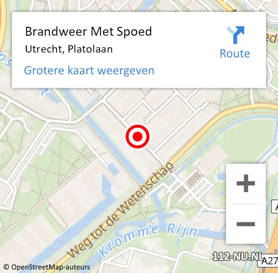 Locatie op kaart van de 112 melding: Brandweer Met Spoed Naar Utrecht, Platolaan op 7 december 2019 01:32