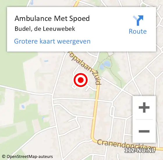 Locatie op kaart van de 112 melding: Ambulance Met Spoed Naar Budel, de Leeuwebek op 7 december 2019 01:43